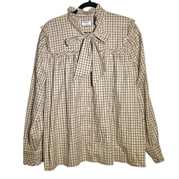 Barbour by Alexa Chung Bella Plaid Tie Neck Blouse Approx Size US 14 Runs Big